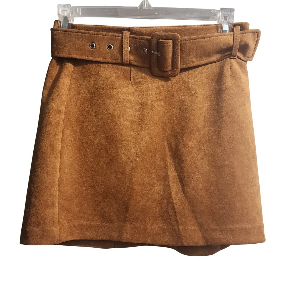 Forever 21 Kids Girls Camel Tan Faux Suede Belted Mini Skirt Size S Small
